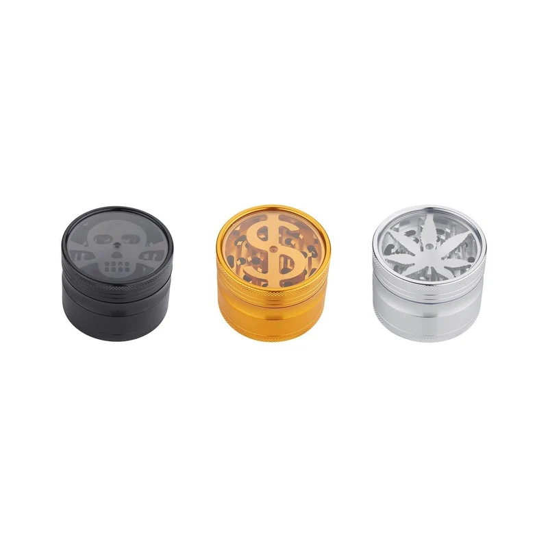 Champ High Grinder Dollar/Skull/Hemp Leaf – 63 mm, 4-teilig