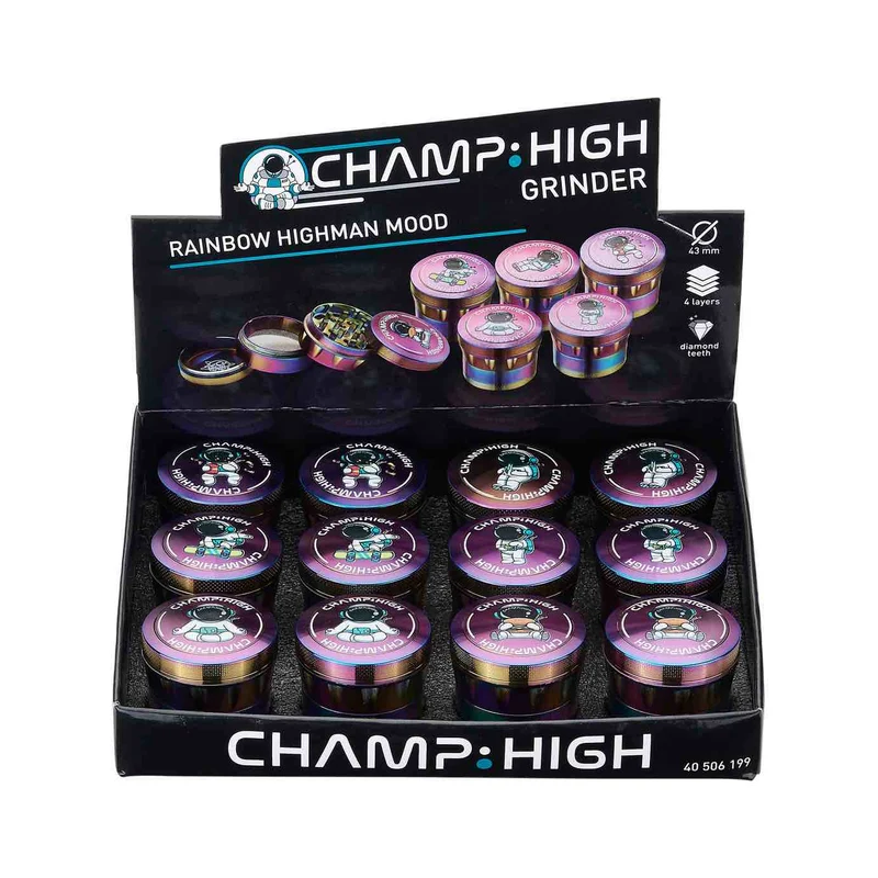 Champ High Grinder Rainbow Highman – 43 mm, Display 12 Stück