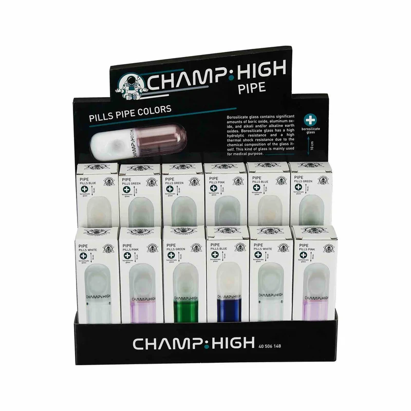Champ High Glaspfeife Pills 100 mm – Display, 12 Stück