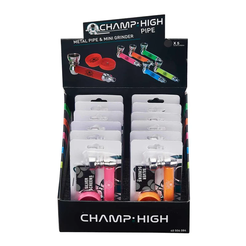 Champ High Metal Pipe & Mini Grinder Set – Display, 12 Stück