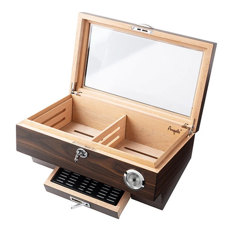 Angelo Gastro Cigar Humidor med Vindue, Lås og Skuffe