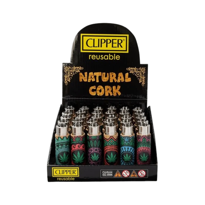 Clipper Feuerzeug Kork Cover Mandala Hemp Leaves – 30er Display