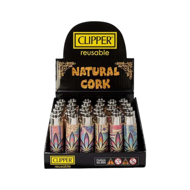 Clipper Feuerzeug Kork Cover Hemp Leaves – 30er Display