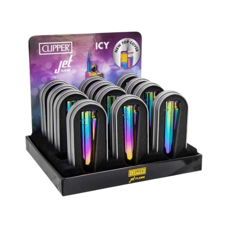 Clipper Jetflame Metal Feuerzeug ICY Rainbow – 12er Display