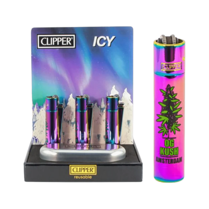 Clipper Metal Feuerzeug ICY Amsterdam OG Kush – 12er Display