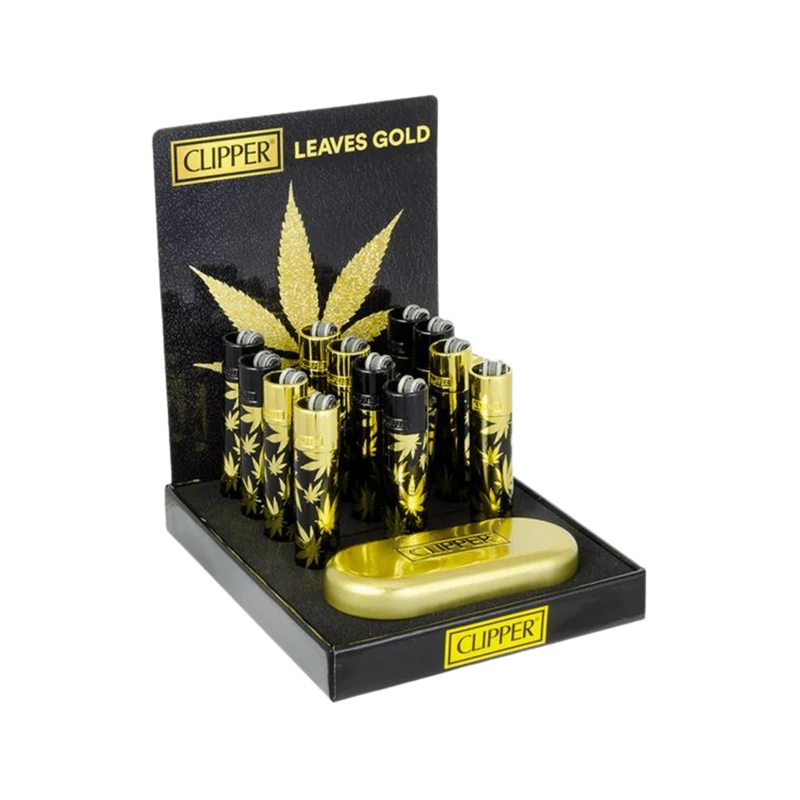 Clipper Metal Feuerzeug Leaves Gold – 12er Display