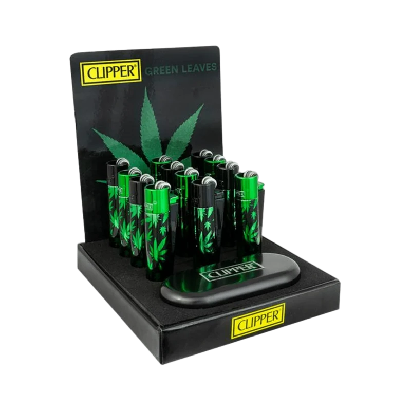 Clipper Metal Feuerzeug Leaves Green – 12er Display