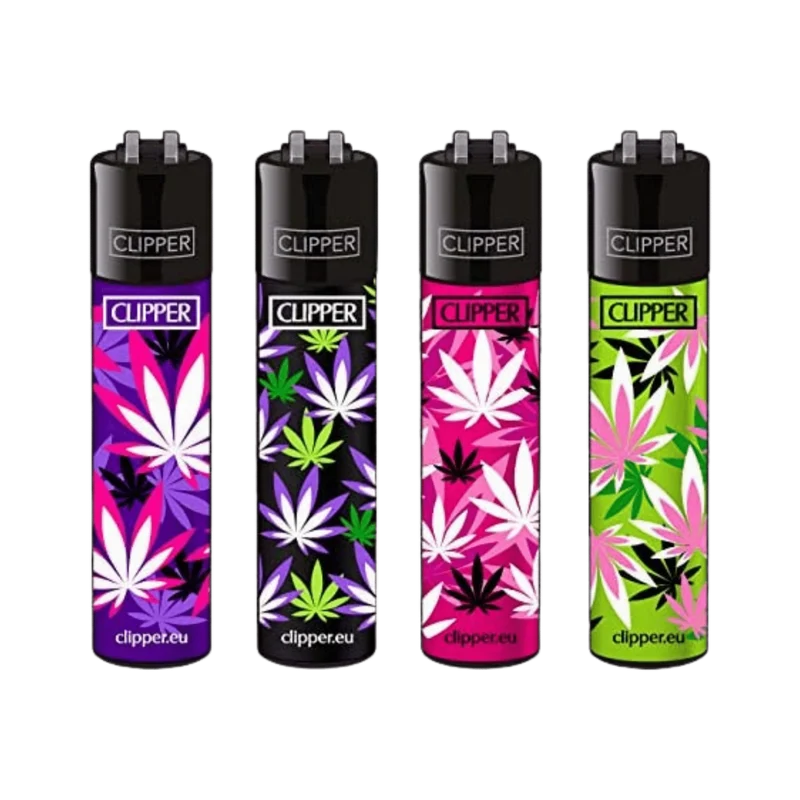Clipper Feuerzeug Pink Hemp Leaves – nachfüllbar, 48er Display