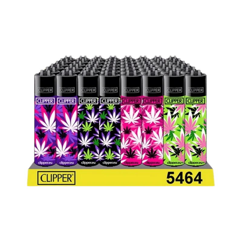 Clipper Feuerzeug Pink Hemp Leaves – nachfüllbar, 48er Display