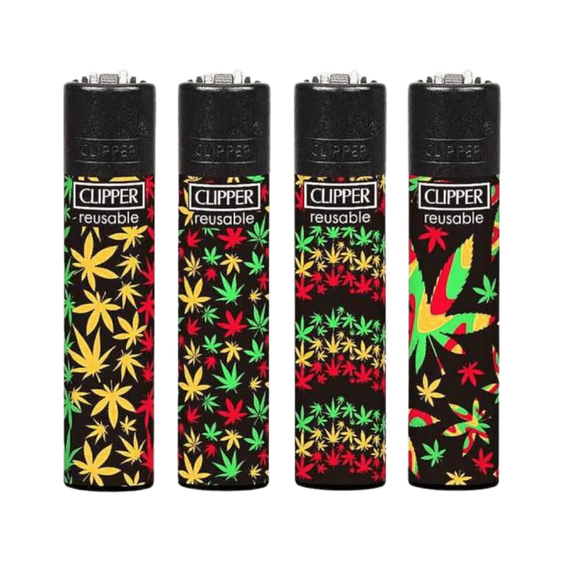 Clipper Feuerzeug Rasta Hanfblatt – nachfüllbar, 48er Display
