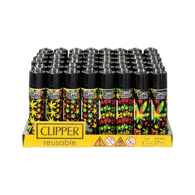Clipper Feuerzeug Rasta Hanfblatt – nachfüllbar, 48er Display