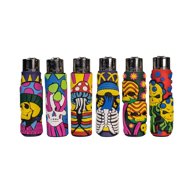 Clipper Feuerzeug Silikon Cover Mushroom Skulls – 30er Display