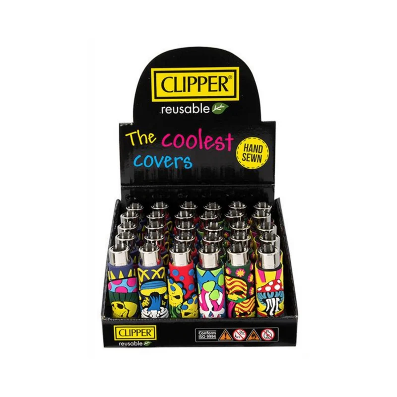 Clipper Feuerzeug Silikon Cover Mushroom Skulls – 30er Display