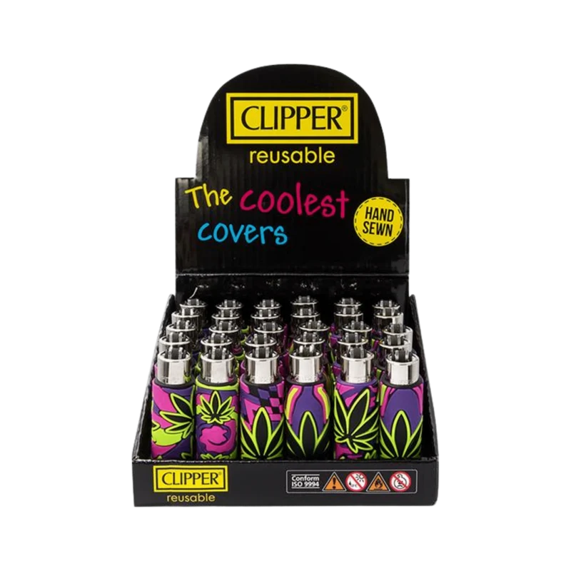 Clipper Feuerzeug Silikon Cover Neon Leaves – 30er Display