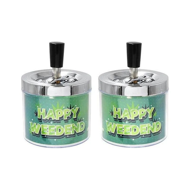 Growpoint Drehaschenbecher Happy Weedend – mit Deckel, 1 Stück