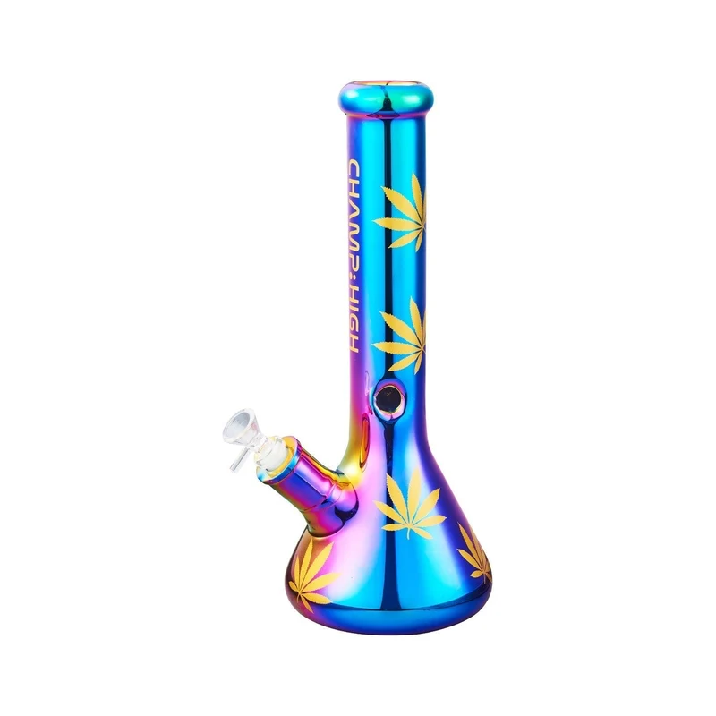 Champ High Glas Bong Rainbow Hemp Leaves 35 cm, Ø 40 mm