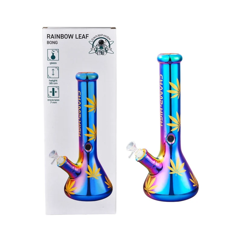 Champ High Glas Bong Rainbow Hemp Leaves 35 cm, Ø 40 mm
