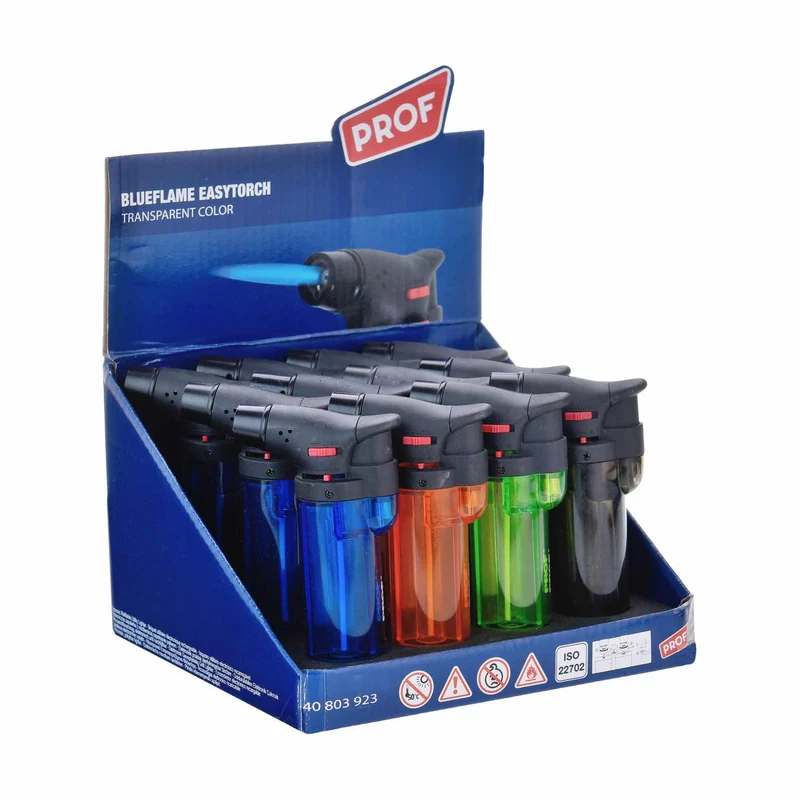 PROF Easy Torch Feuerzeug Jetflame Blue – Display 12 Stück