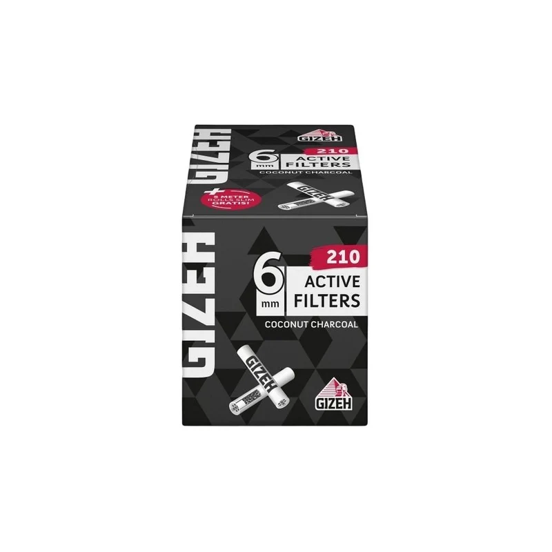 GIZEH Black Active Filter 6mm Box 210 Stück + gratis Rolls Slim 5m