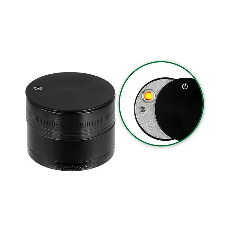Growpoint Alu Grinder USB Feuerzeug Schwarz – 50 mm, 3-teilig