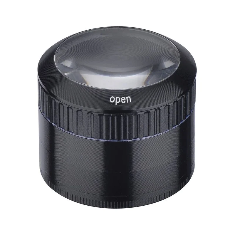 Champ High Grinder Magnifier Black mit Lupe – 50 mm, 4-teilig