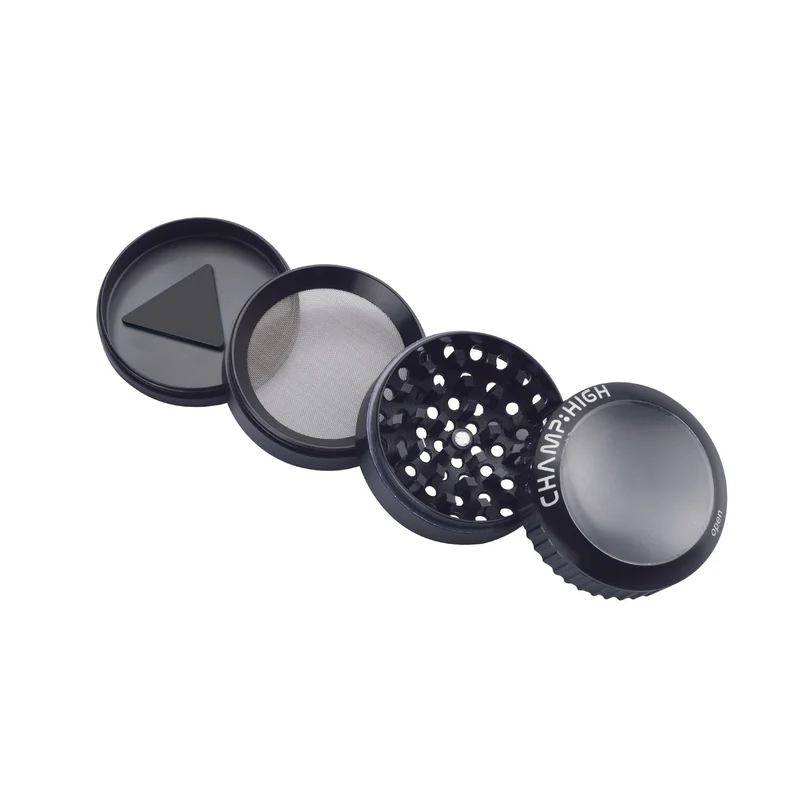 Champ High Grinder Magnifier Black mit Lupe – 50 mm, 4-teilig