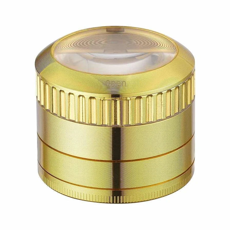 Champ High Grinder Magnifier Gold mit Lupe – 50 mm, 4-teilig