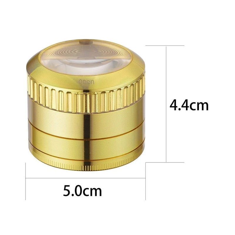 Champ High Grinder Magnifier Gold mit Lupe – 50 mm, 4-teilig