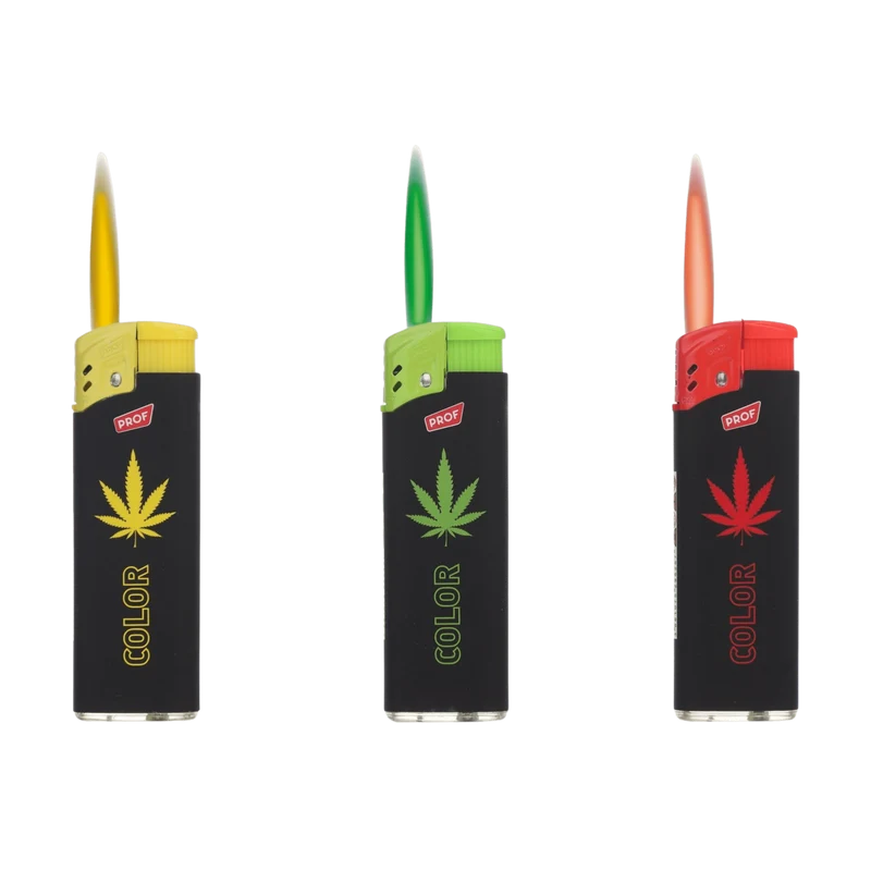 PROF Hemp Leaf Turboflame Feuerzeug Multicolor – Display 50 Stück