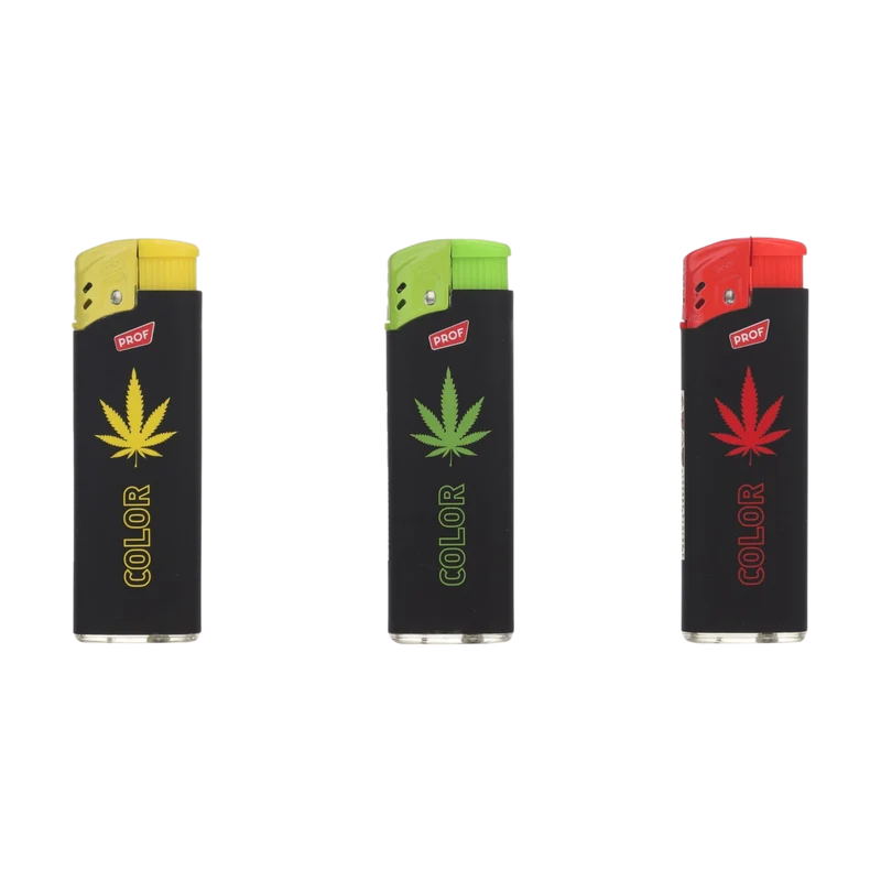 PROF Hemp Leaf Turboflame Feuerzeug Multicolor – Display 50 Stück