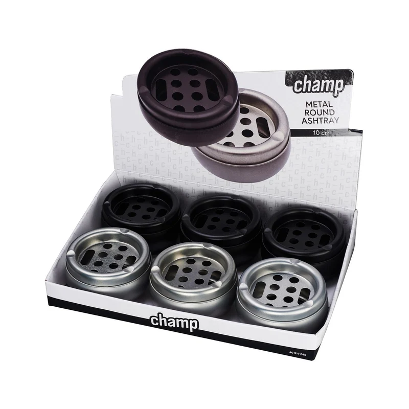 Champ Metall Aschenbecher mit Lochdeckel – Display 6 Stück