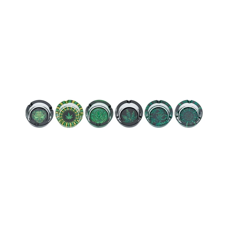 Champ Hemp Leaves Glas Aschenbecher rund – Display 6 Stück