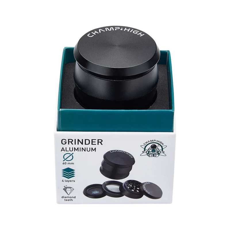 Champ High Grinder Matt Black – Aluminium, 60mm, 4-teilig
