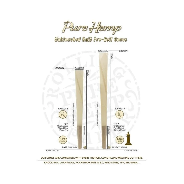 Pure Hemp Cones King Size Unbleached – Box 1000 Stück