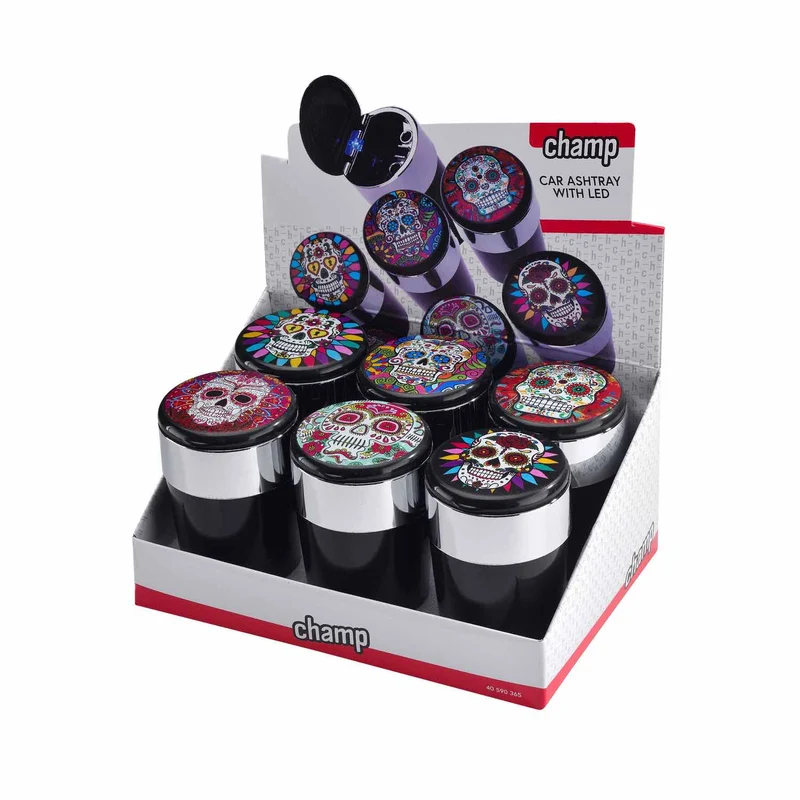 Champ Mexican Skull Auto Aschenbecher mit LED – 6er Display
