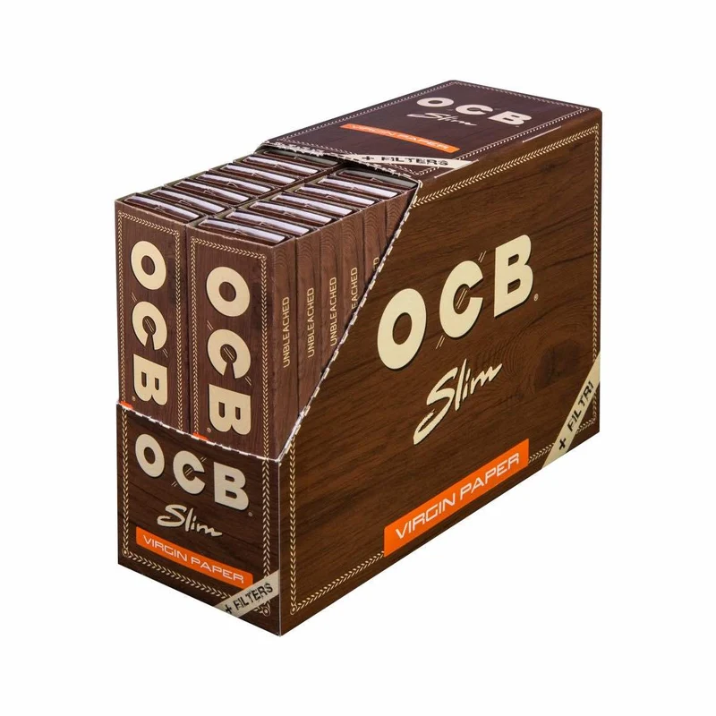 OCB Virgin Unbleached King Size Slim – Papers + Tips, 32 Blatt
