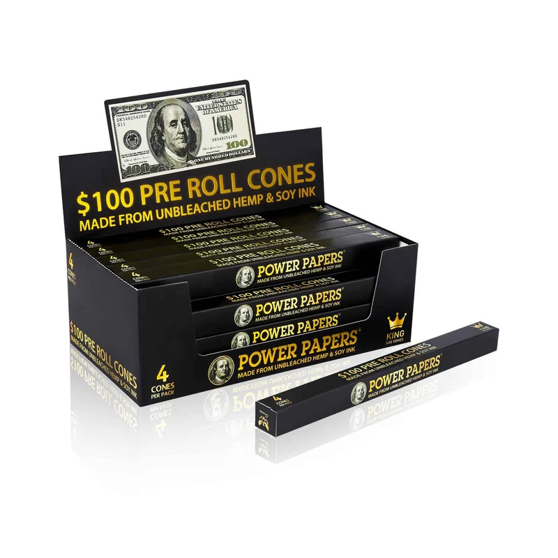 Power Papers 100 Dollar – King Size Cones, Box 24x4 Stück
