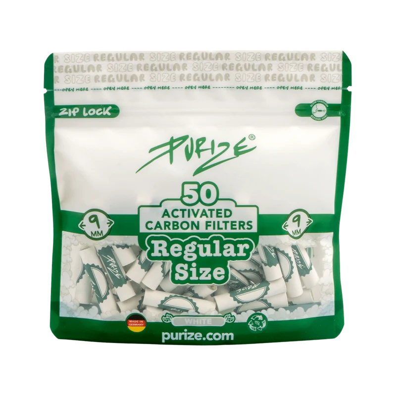 Purize Regular Size White – Aktivkohlefilter 9mm, 50 Stück