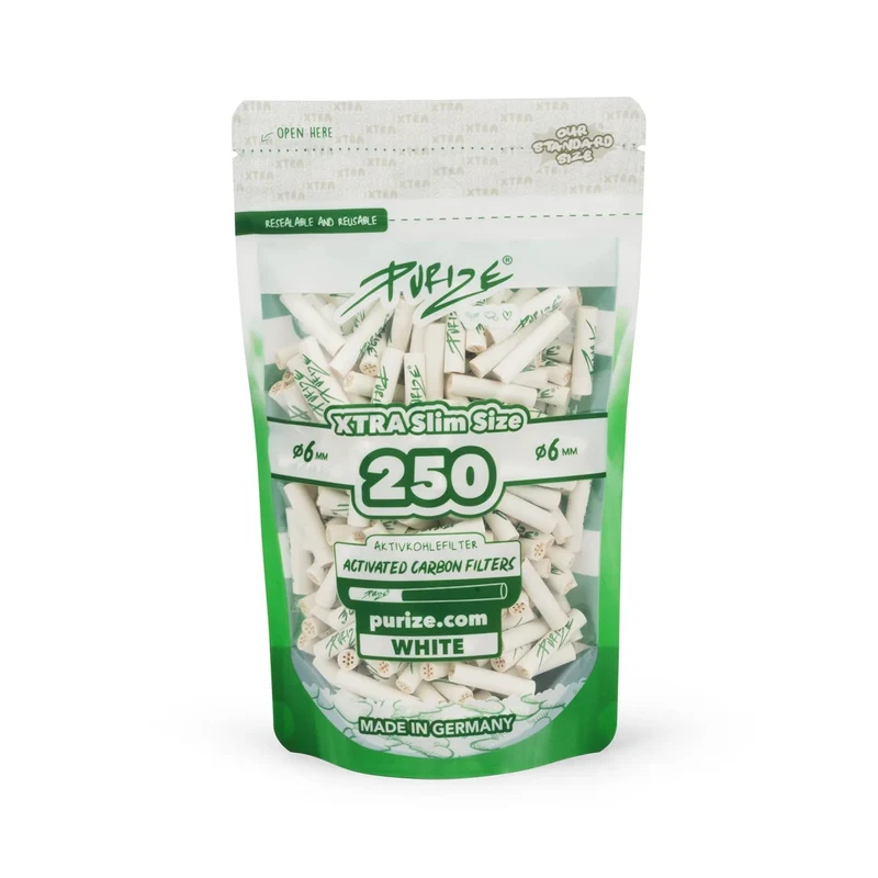Purize Xtra Slim Size White – Aktivkohlefilter 6mm, 250 Stück