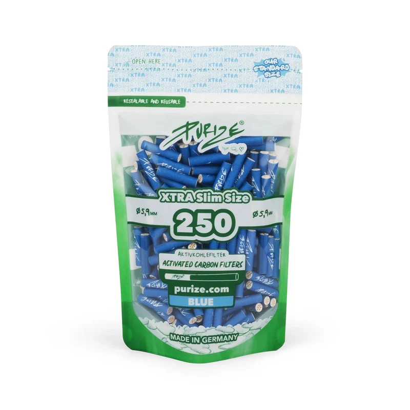 Purize Xtra Slim Size Blue – Aktivkohlefilter 6mm, 250 Stück
