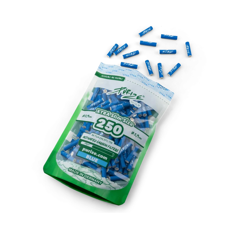 Purize Xtra Slim Size Blue – Aktivkohlefilter 6mm, 250 Stück