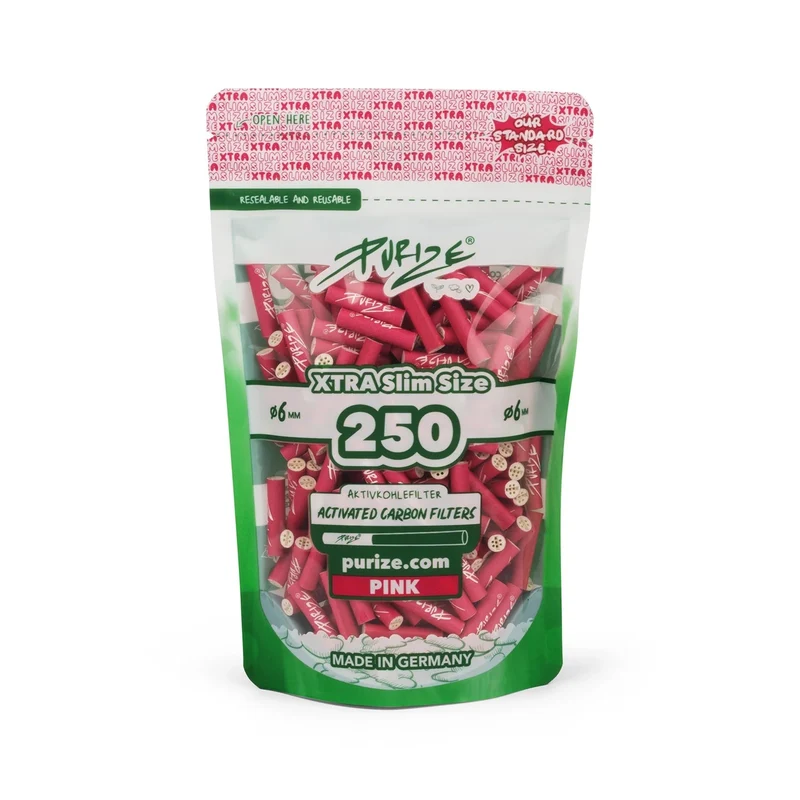 Purize Xtra Slim Size Pink – Aktivkohlefilter 6mm, 250 Stück