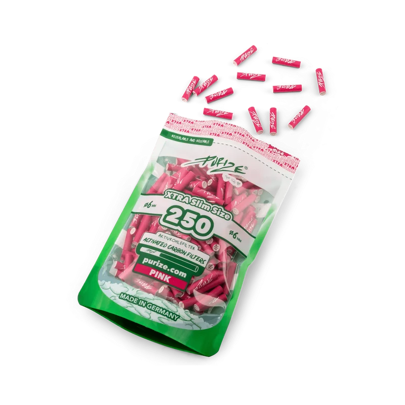 Purize Xtra Slim Size Pink – Aktivkohlefilter 6mm, 250 Stück