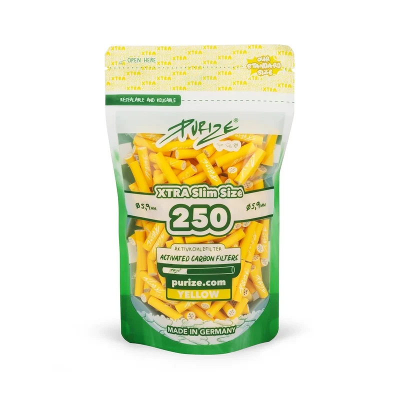 Purize Xtra Slim Size Yellow – Aktivkohlefilter 6mm, 250 Stück