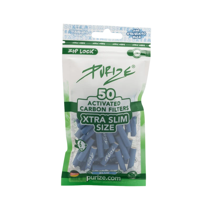 Purize Xtra Slim Size Blue – Aktivkohlefilter 6mm, 50 Stück