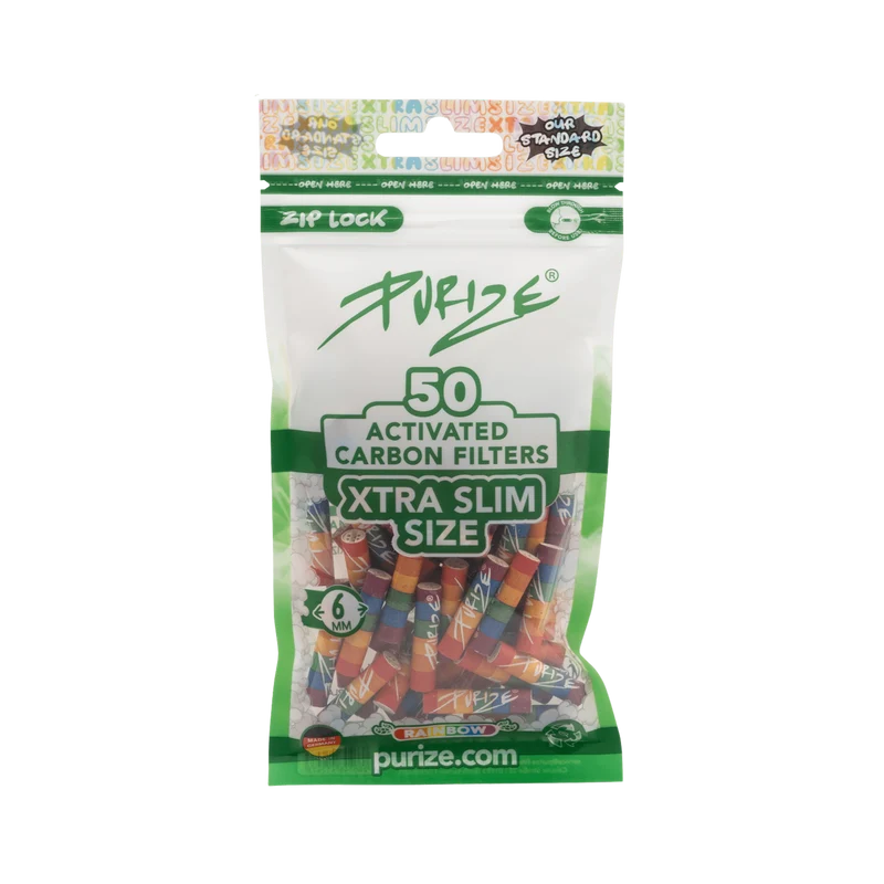 Purize Xtra Slim Size Rainbow – Aktivkohlefilter 6mm, 50 Stück