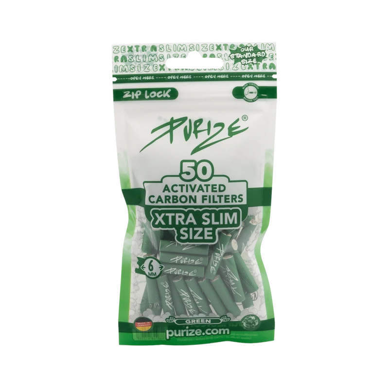 Purize Xtra Slim Size Green – Aktivkohlefilter 6mm, 50 Stück