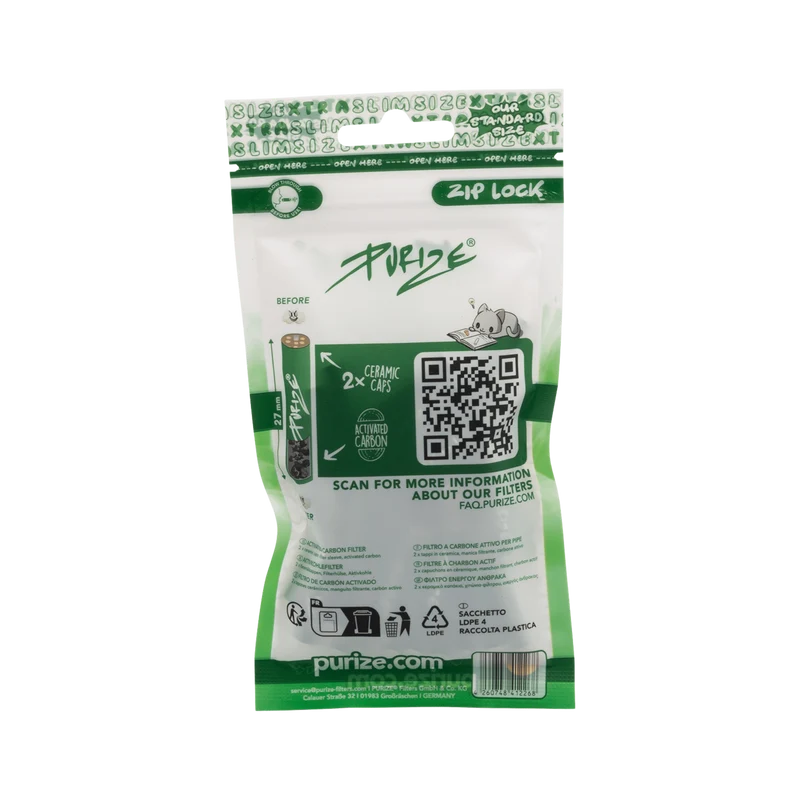 Purize Xtra Slim Size Green – Aktivkohlefilter 6mm, 50 Stück