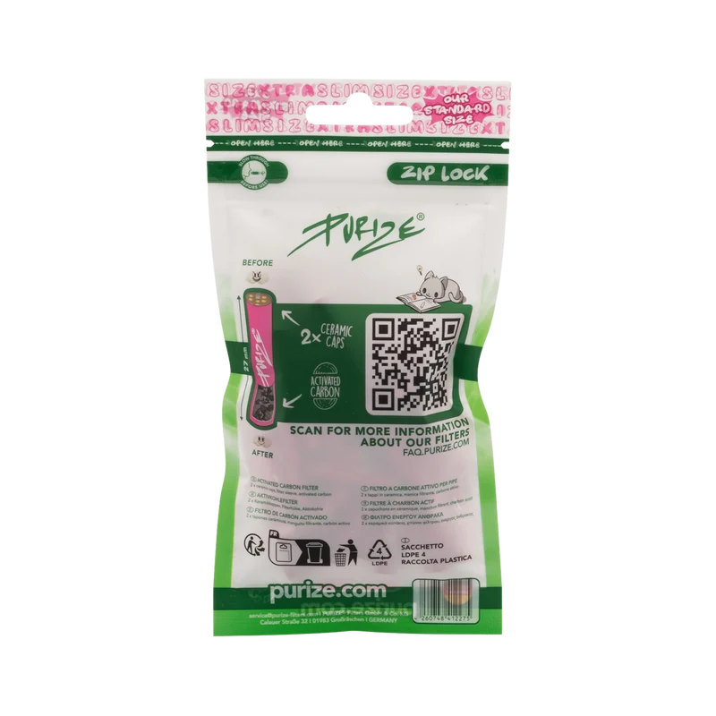 Purize Xtra Slim Size Pink – Aktivkohlefilter 6mm, 50 Stück