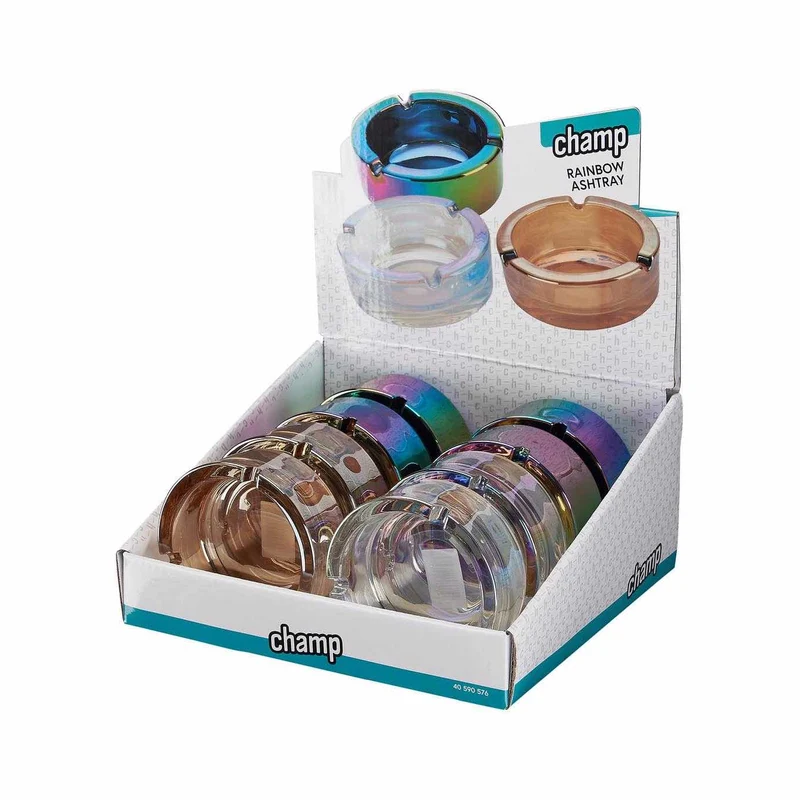 Champ Rainbow Glas Aschenbecher rund – Display, 8 Stk.